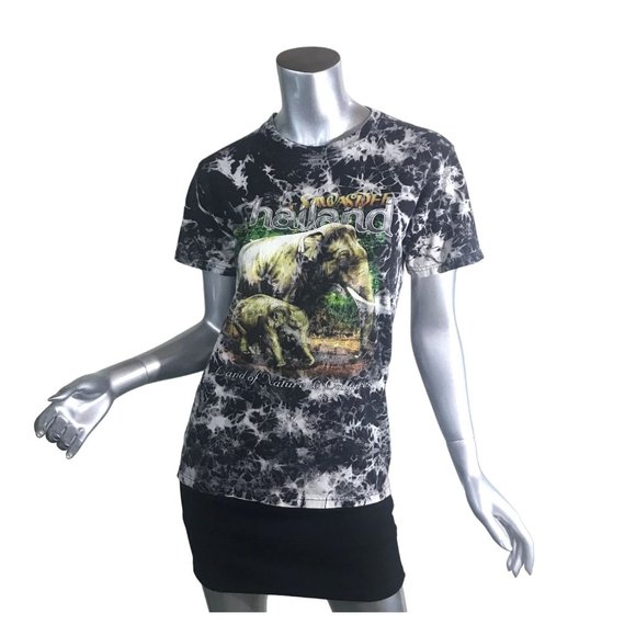 Thailand Women's Medium Elephant Print Tie Dye Crew Neck T Shirt "Land of Nature - Picture 2 of 13